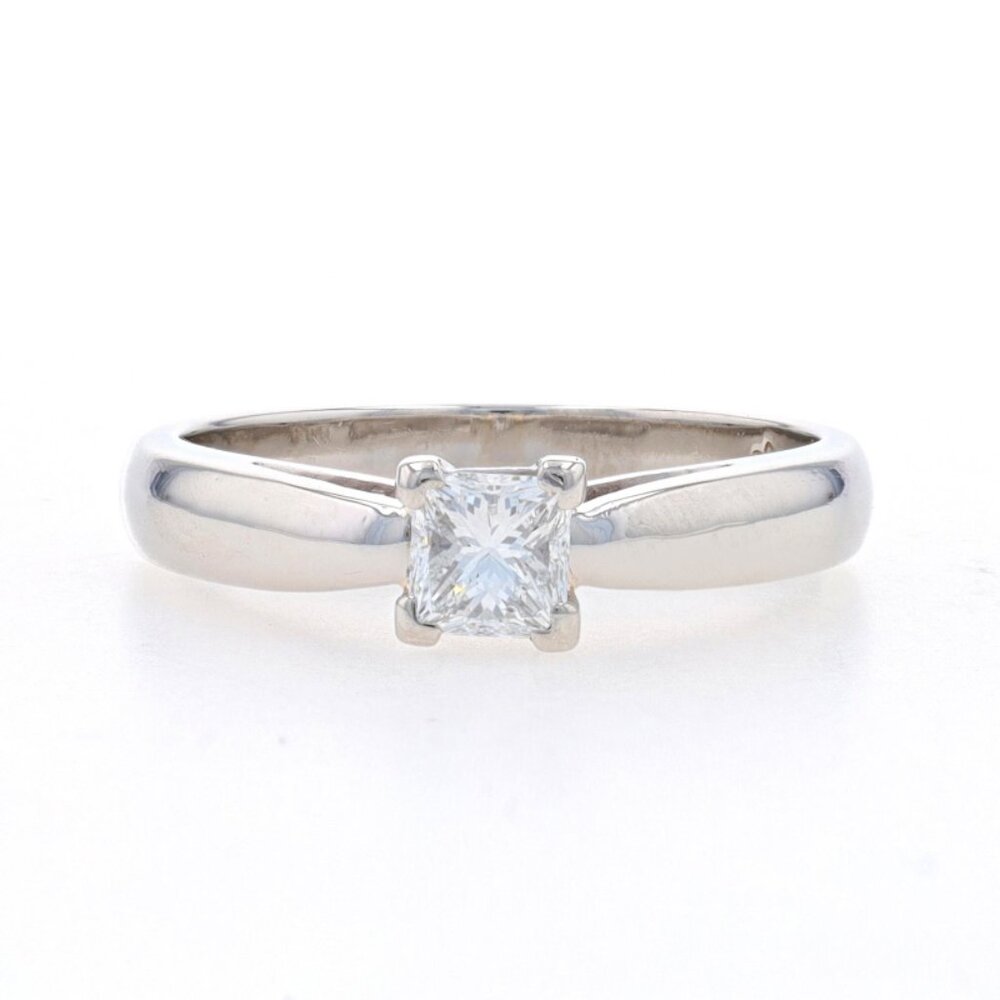 Platinum Diamond Solitaire Engagement Ring - Princess Cut .45ct GIA Cathedral